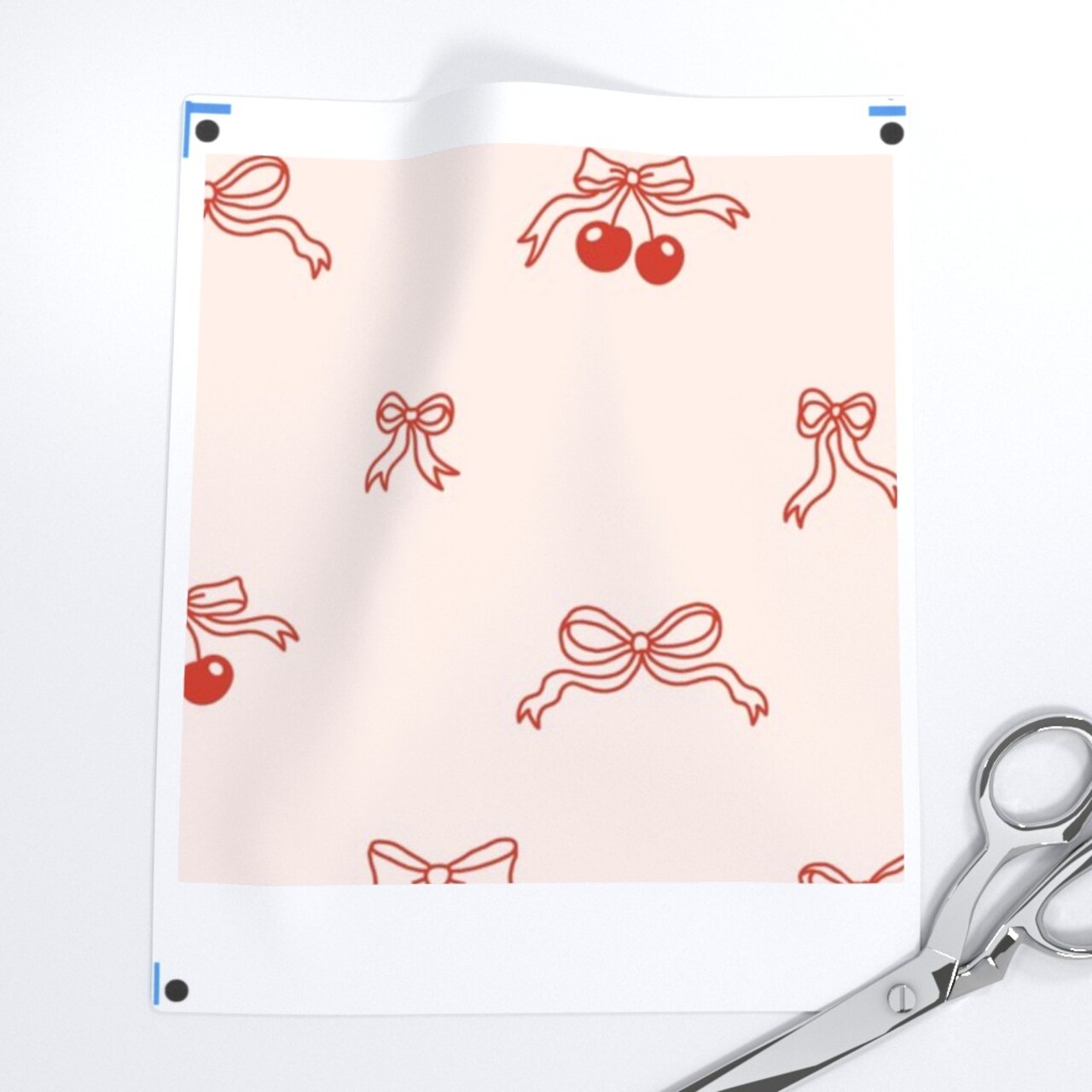 Vintage Hand Drawn Ribbon Bow Cherries Y2K Cottagecore Custom Printed Fabric by Spoonflower Various Fabrics by the Yard or Fat Quarter